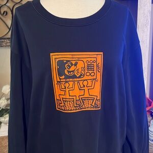 Disney collab Keith Haring UT Black and Orange Graphic Crewneck Sweater XXL